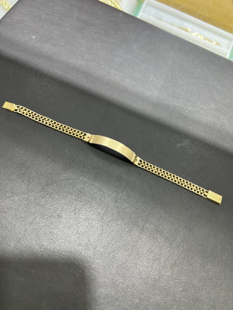 Pulsera Petatillo 2 hilos con placa de oro 10k 11 gramos.